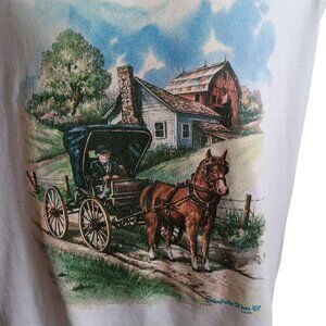 XL Men's T-shirt Vintage Jerzees Horse & Buggy Country Scene Graphic 1992 USA